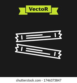 White line Sugar stick packets icon isolated on black background. Blank individual package for bulk food products as coffee, salt, spices.  Vector