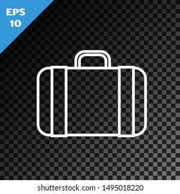 White line Suitcase for travel icon isolated on transparent dark background. Traveling baggage sign. Travel luggage icon.  Vector Illustration