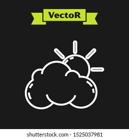 White line Sun and cloud weather icon isolated on black background.  Vector Illustration