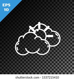 White line Sun and cloud weather icon isolated on transparent dark background.  Vector Illustration