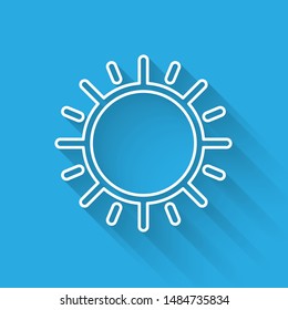 White line Sun icon isolated with long shadow.  Vector Illustration