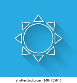 White line Sun icon isolated with long shadow.  Vector Illustration