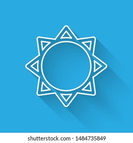 White line Sun icon isolated with long shadow.  Vector Illustration