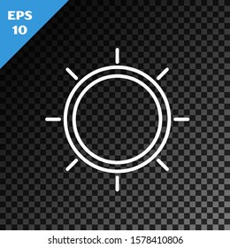 White line Sun icon isolated on transparent dark background.  Vector Illustration