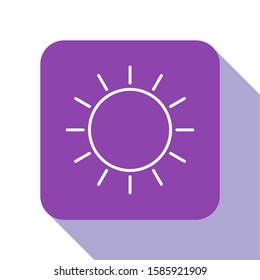 White line Sun icon isolated on white background. Purple square button. Vector Illustration