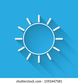 White line Sun icon isolated with long shadow.  Vector Illustration