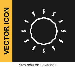 White line Sun icon isolated on black background.  Vector