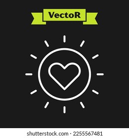 White line Sun icon isolated on black background.  Vector