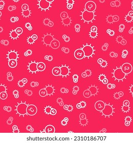 White line Sun icon isolated seamless pattern on red background.  Vector