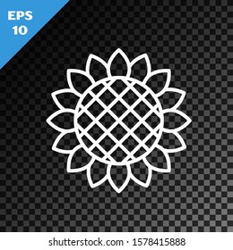 White line Sunflower icon isolated on transparent dark background.  Vector Illustration