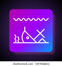 White line Sunken ship at the bottom of the sea icon isolated on black background. Square color button. Vector Illustration