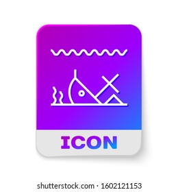 White line Sunken ship at the bottom of the sea icon isolated on white background. Rectangle color button. Vector Illustration