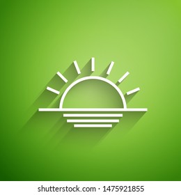 White line Sunset icon isolated on green background.  Vector Illustration