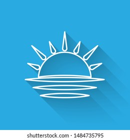 White line Sunset icon isolated with long shadow.  Vector Illustration