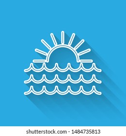 White line Sunset icon isolated with long shadow.  Vector Illustration