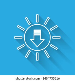 White line Sunset icon isolated with long shadow.  Vector Illustration