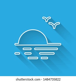 White line Sunset icon isolated with long shadow.  Vector Illustration