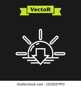 White line Sunset icon isolated on black background.  Vector Illustration