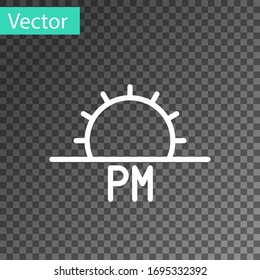 White line Sunset icon isolated on transparent background. Vector Illustration