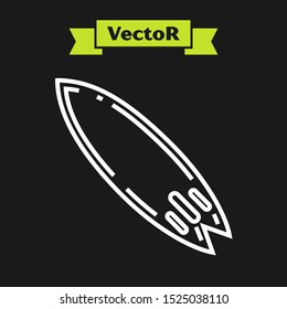 White line Surfboard icon isolated on black background. Surfing board. Extreme sport. Sport equipment.  Vector Illustration
