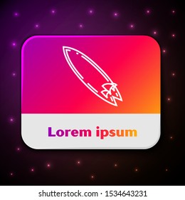 White line Surfboard icon isolated on black background. Surfing board. Extreme sport. Sport equipment. Rectangle color button. Vector Illustration