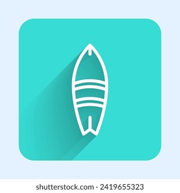 White line Surfboard icon isolated with long shadow. Surfing board. Extreme sport. Sport equipment. Green square button. Vector Illustration