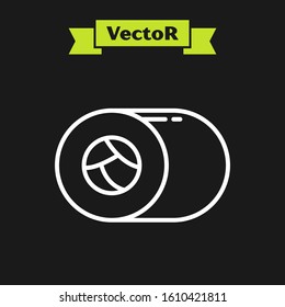 White line Sushi icon isolated on black background. Traditional Japanese food.  Vector Illustration