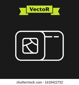 White line Sushi icon isolated on black background. Traditional Japanese food.  Vector Illustration