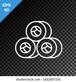 White line Sushi icon isolated on transparent dark background. Traditional Japanese food.  Vector Illustration