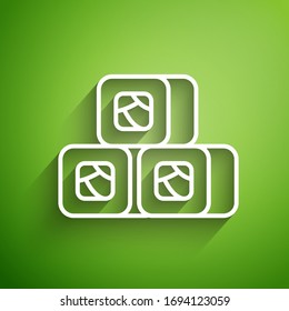 White line Sushi icon isolated on green background. Traditional Japanese food.  Vector Illustration