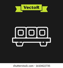White line Sushi on cutting board icon isolated on black background. Asian food sushi on wooden board.  Vector Illustration