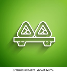 White line Sushi on cutting board icon isolated on green background. Asian food sushi on wooden board.  Vector Illustration