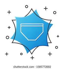 White line Swimming trunks icon isolated on white background. Blue hexagon button. Vector Illustration