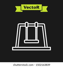 White line Swing icon isolated on black background. Playground symbol.  Vector Illustration