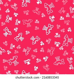 White line Swing plane on the playground icon isolated seamless pattern on red background. Childrens carousel with plane. Amusement icon.  Vector