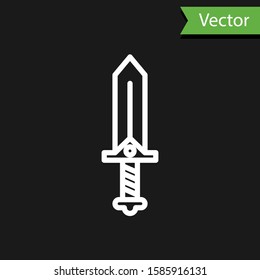 White line Sword for game icon isolated on black background.  Vector Illustration