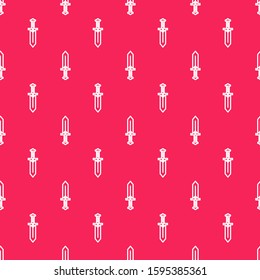 White line Sword for game icon isolated seamless pattern on red background.  Vector Illustration