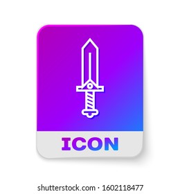 White line Sword for game icon isolated on white background. Rectangle color button. Vector Illustration