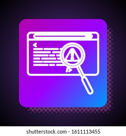 White line System bug concept icon isolated on black background. Code bug concept. Bug in the system. Bug searching. Square color button. Vector Illustration