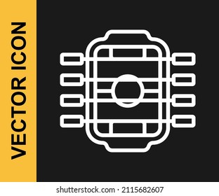 White line Table football game hobby or leisure icon isolated on black background. Sport team football players.  Vector