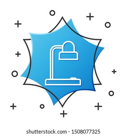 White line Table lamp icon isolated on white background. Table office lamp. Blue hexagon button. Vector Illustration