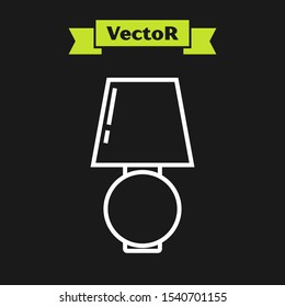 White line Table lamp icon isolated on black background.  Vector Illustration
