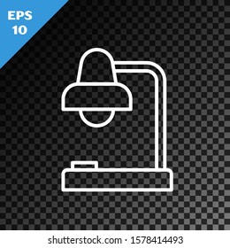 White line Table lamp icon isolated on transparent dark background. Table office lamp.  Vector Illustration