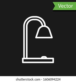 White line Table lamp icon isolated on black background.  Vector Illustration