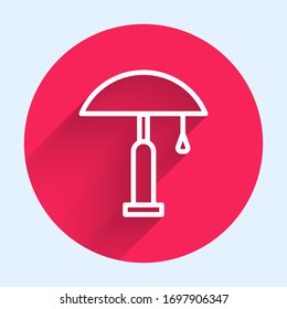 White line Table lamp icon isolated with long shadow. Red circle button. Vector Illustration