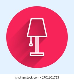 White line Table lamp icon isolated with long shadow. Red circle button. Vector Illustration