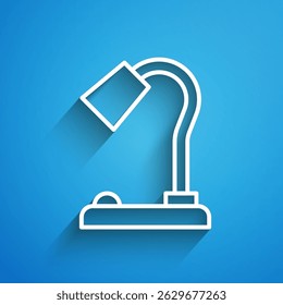 White line Table lamp icon isolated on blue background. Long shadow. Vector