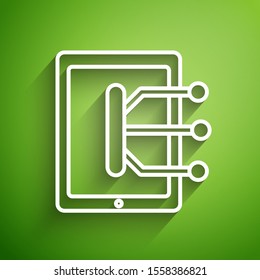 White line Tablet icon isolated on green background.  Vector Illustration