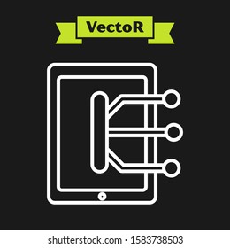 White line Tablet icon isolated on black background.  Vector Illustration