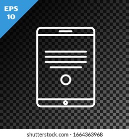 White line Tablet icon isolated on transparent dark background.  Vector Illustration